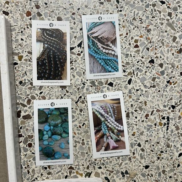 Silver & Sage Mala turquoise smoky quartz magnesite necklace red tassel - Picture 3 of 6